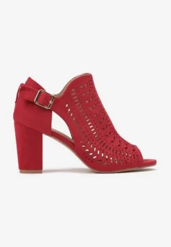 Czerwone Sandały Vices na Słupku z Ażurowym Wzorem Klamrą i Wycięciem Feliyra