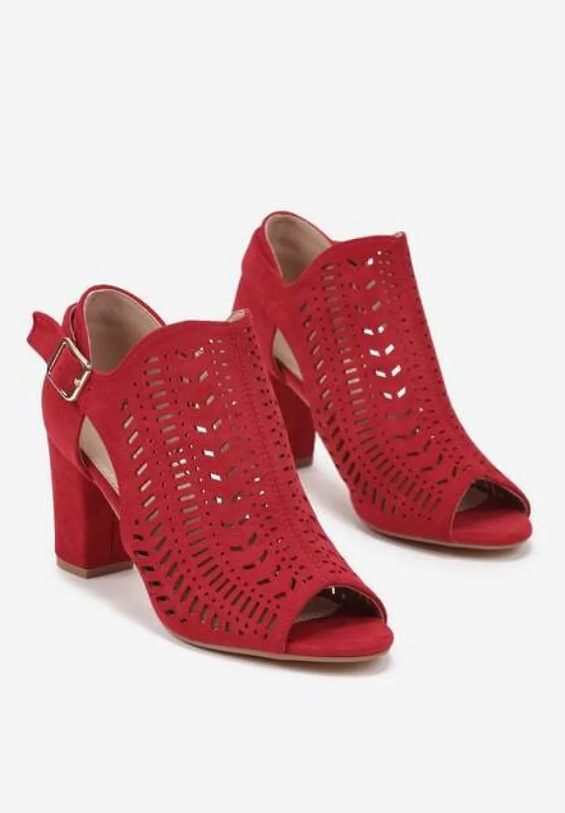 Czerwone Sandały Vices na Słupku z Ażurowym Wzorem Klamrą i Wycięciem Feliyra