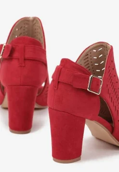 Czerwone Sandały Vices na Słupku z Ażurowym Wzorem Klamrą i Wycięciem Feliyra