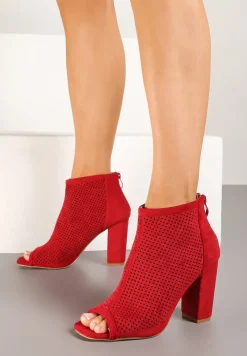 Czerwone Sandały Vices na Słupku z Ażurową Cholewką i Odkrytymi Noskami Uliri