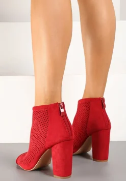 Czerwone Sandały Vices na Słupku z Ażurową Cholewką i Odkrytymi Noskami Uliri