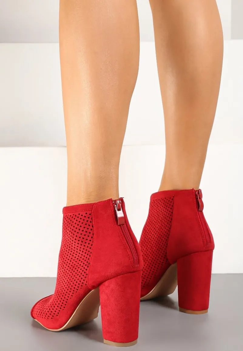 Czerwone Sandały Vices na Słupku z Ażurową Cholewką i Odkrytymi Noskami Uliri