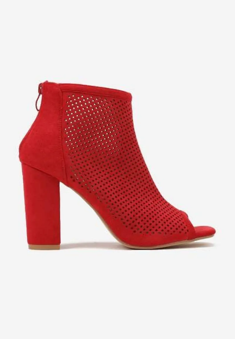 Czerwone Sandały Vices na Słupku z Ażurową Cholewką i Odkrytymi Noskami Uliri