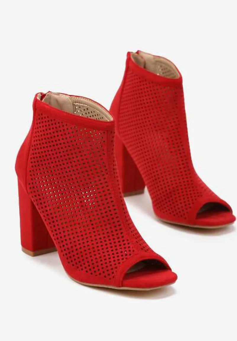 Czerwone Sandały Vices na Słupku z Ażurową Cholewką i Odkrytymi Noskami Uliri