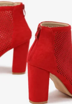 Czerwone Sandały Vices na Słupku z Ażurową Cholewką i Odkrytymi Noskami Uliri
