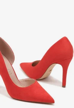 Czerwone Szpilki Vices z Wkładką ze Skóry Naturalnej Ozdobione Wycięciem Oliritia