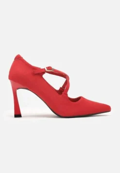 Czerwone Szpilki Vices z Ozdobnymi Paskami Tamorniel