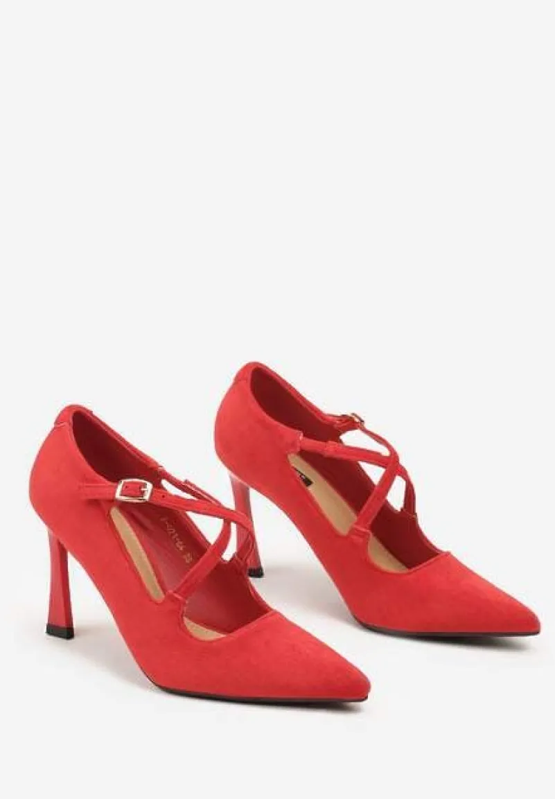 Czerwone Szpilki Vices z Ozdobnymi Paskami Tamorniel