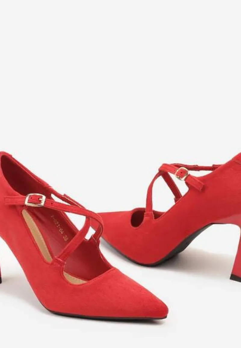 Czerwone Szpilki Vices z Ozdobnymi Paskami Tamorniel