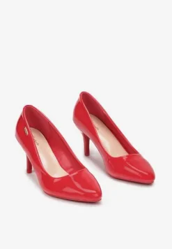Czerwone Szpilki z Noskiem w Kształcie Migdałka Lakierowane Namania