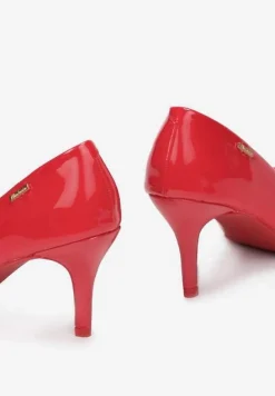 Czerwone Szpilki z Noskiem w Kształcie Migdałka Lakierowane Namania