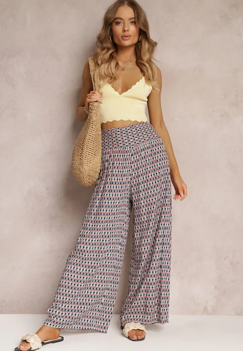 Czerwone Wiskozowe Spodnie z Szeroką Nogawką i Gumkami w Pasie Andrana