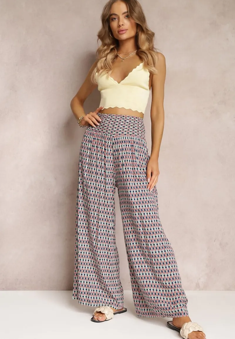 Czerwone Wiskozowe Spodnie z Szeroką Nogawką i Gumkami w Pasie Andrana