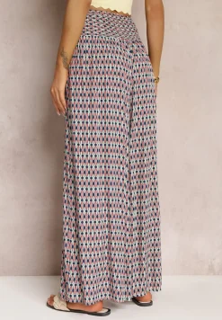 Czerwone Wiskozowe Spodnie z Szeroką Nogawką i Gumkami w Pasie Andrana