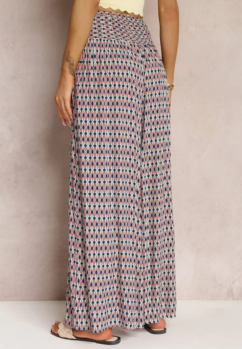 Czerwone Wiskozowe Spodnie z Szeroką Nogawką i Gumkami w Pasie Andrana