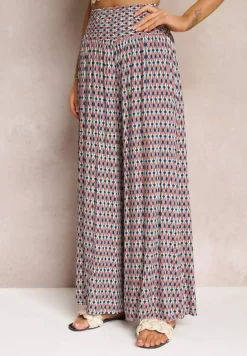 Czerwone Wiskozowe Spodnie z Szeroką Nogawką i Gumkami w Pasie Andrana