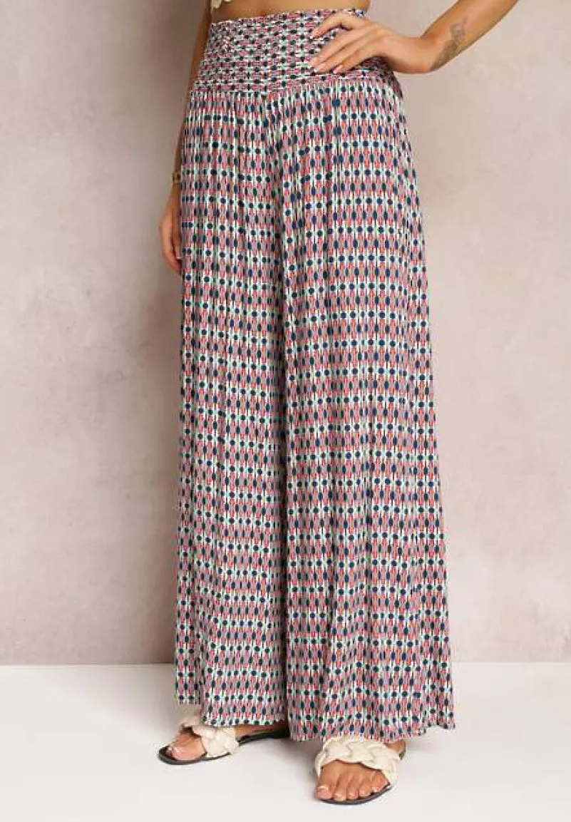 Czerwone Wiskozowe Spodnie z Szeroką Nogawką i Gumkami w Pasie Andrana