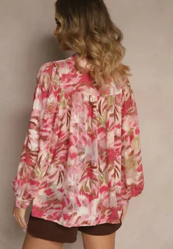 Czerwono-Różowa Koszula z Szerokimi Rękawami we Florystyczny Print Letossa