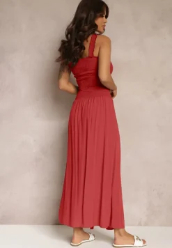 Czerwony 2-częściowy Bawełniany Komplet z Długą Spódnicą i Elastycznym Topem Diomastis