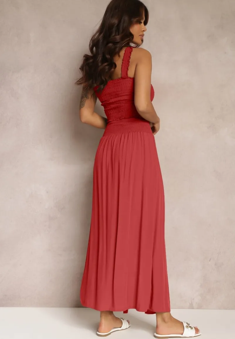 Czerwony 2-częściowy Bawełniany Komplet z Długą Spódnicą i Elastycznym Topem Diomastis