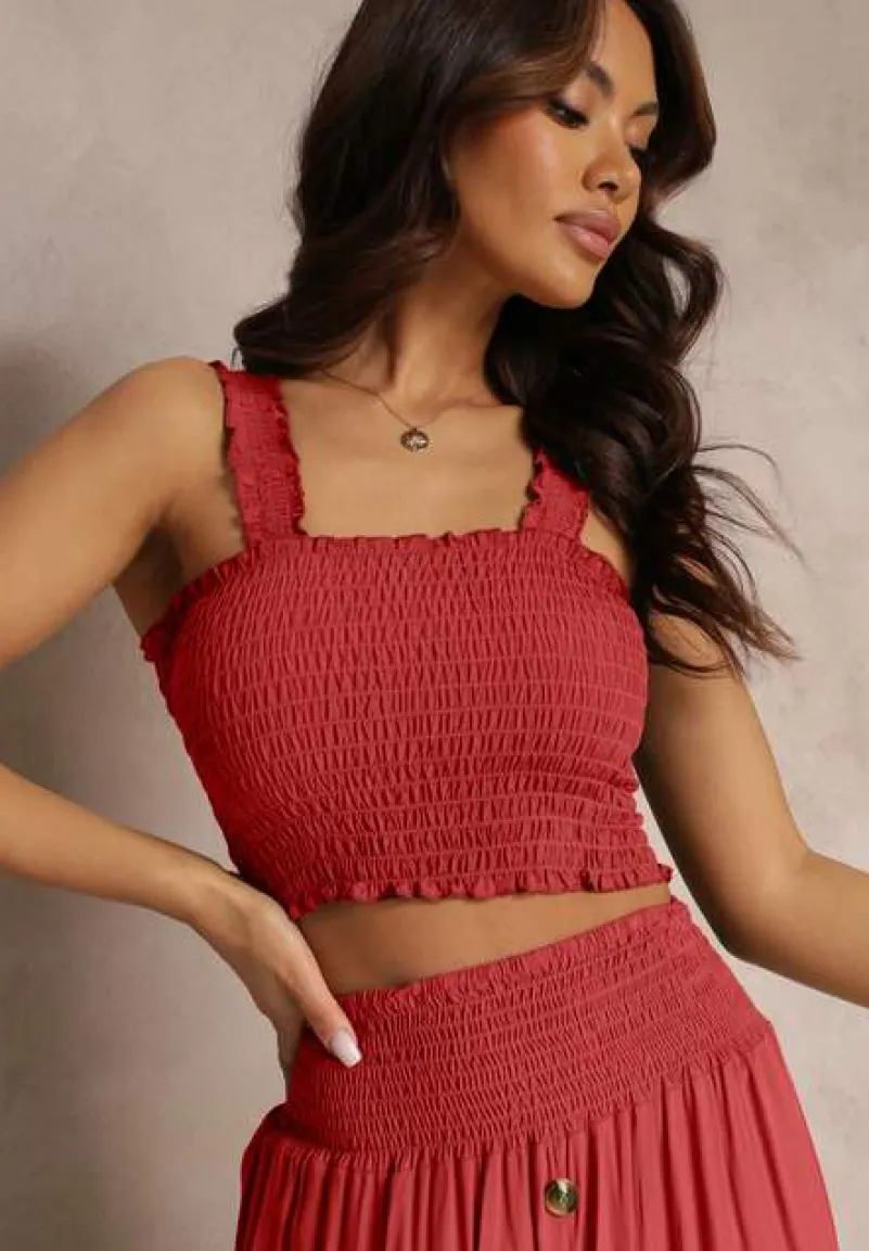 Czerwony 2-częściowy Bawełniany Komplet z Długą Spódnicą i Elastycznym Topem Diomastis
