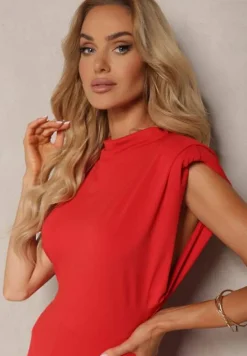 Czerwony Elegancki Kombinezon z Odkrytymi Plecami Zapinany na Guziki Formina