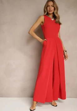 Czerwony Kombinezon Bez Rękawów z Nogawkami Wide Leg Noreldi