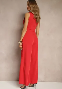 Czerwony Kombinezon Bez Rękawów z Nogawkami Wide Leg Noreldi