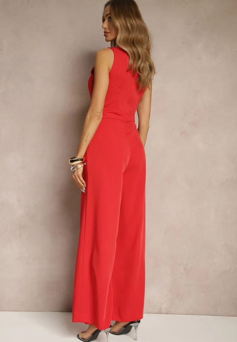 Czerwony Kombinezon Bez Rękawów z Nogawkami Wide Leg Noreldi