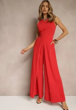 Czerwony Kombinezon Bez Rękawów z Nogawkami Wide Leg Noreldi
