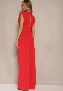 Czerwony Kombinezon Bez Rękawów z Szeroką Nogawką i Marszczeniem Sepellia