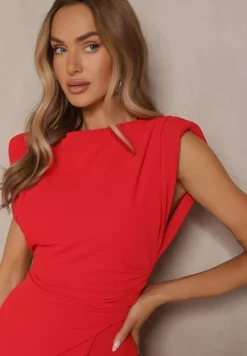 Czerwony Kombinezon Bez Rękawów z Szeroką Nogawką i Marszczeniem Sepellia