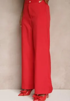 Czerwony Komplet o Garniturowym Kroju Spodnie Wide Leg i Taliowana Kamizelka Nalinise
