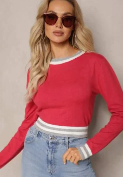Czerwony Krótki Sweter z Ozdobnymi Ściągaczami z Elastycznego Materiału Evandas