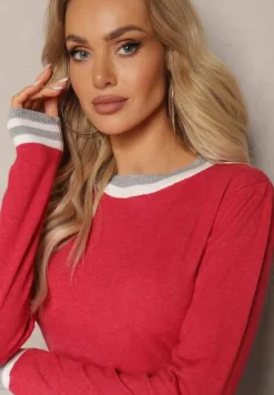 Czerwony Krótki Sweter z Ozdobnymi Ściągaczami z Elastycznego Materiału Evandas