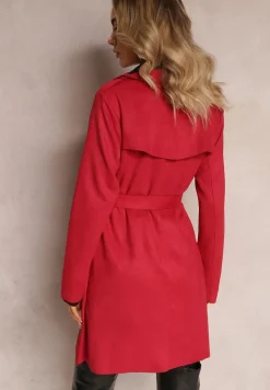 Czerwony Płaszcz z Guzikami i Paskiem Michellas