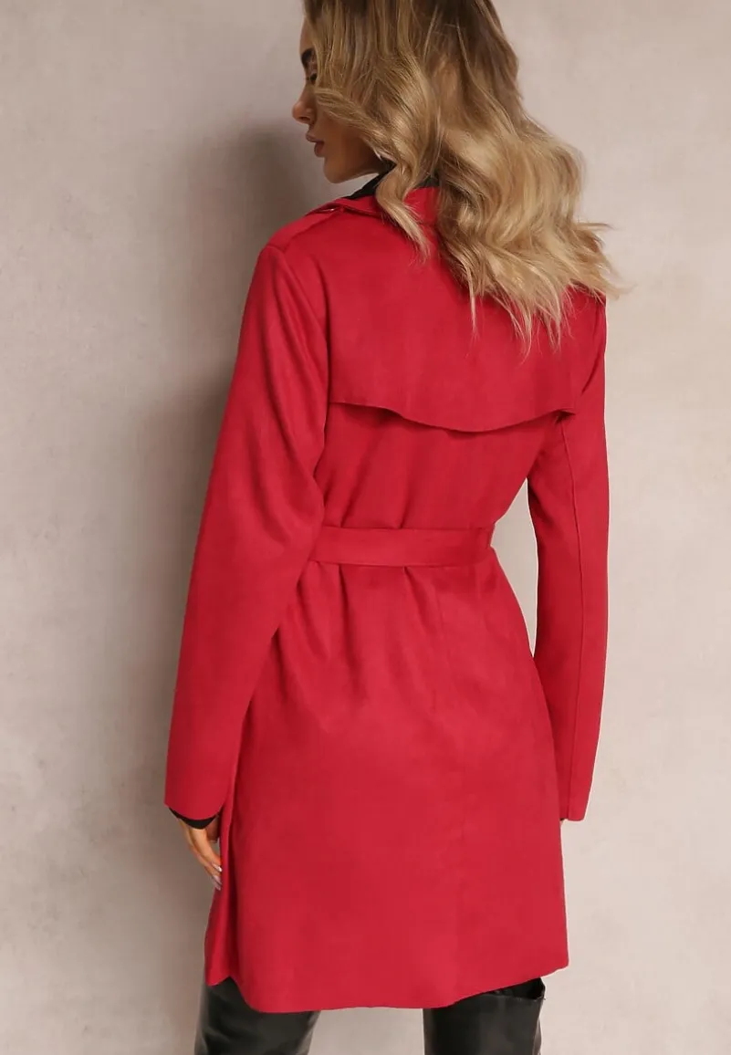 Czerwony Płaszcz z Guzikami i Paskiem Michellas