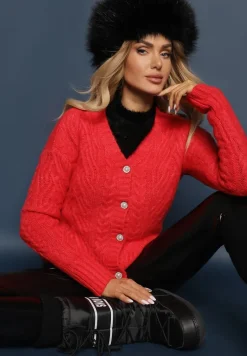 Czerwony Rozpinany Kardigan z Guzikami Tormella