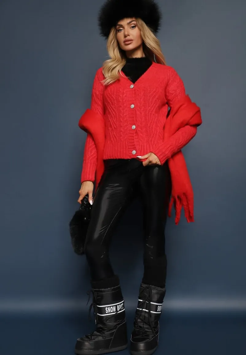 Czerwony Rozpinany Kardigan z Guzikami Tormella