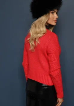 Czerwony Rozpinany Kardigan z Guzikami Tormella