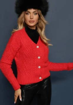 Czerwony Rozpinany Kardigan z Guzikami Tormella