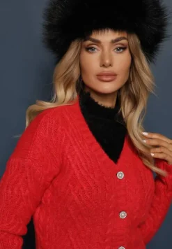 Czerwony Rozpinany Kardigan z Guzikami Tormella