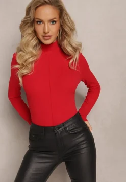 Czerwony Sweter Golf z Ozdobnym Przeszyciem Dayshawn