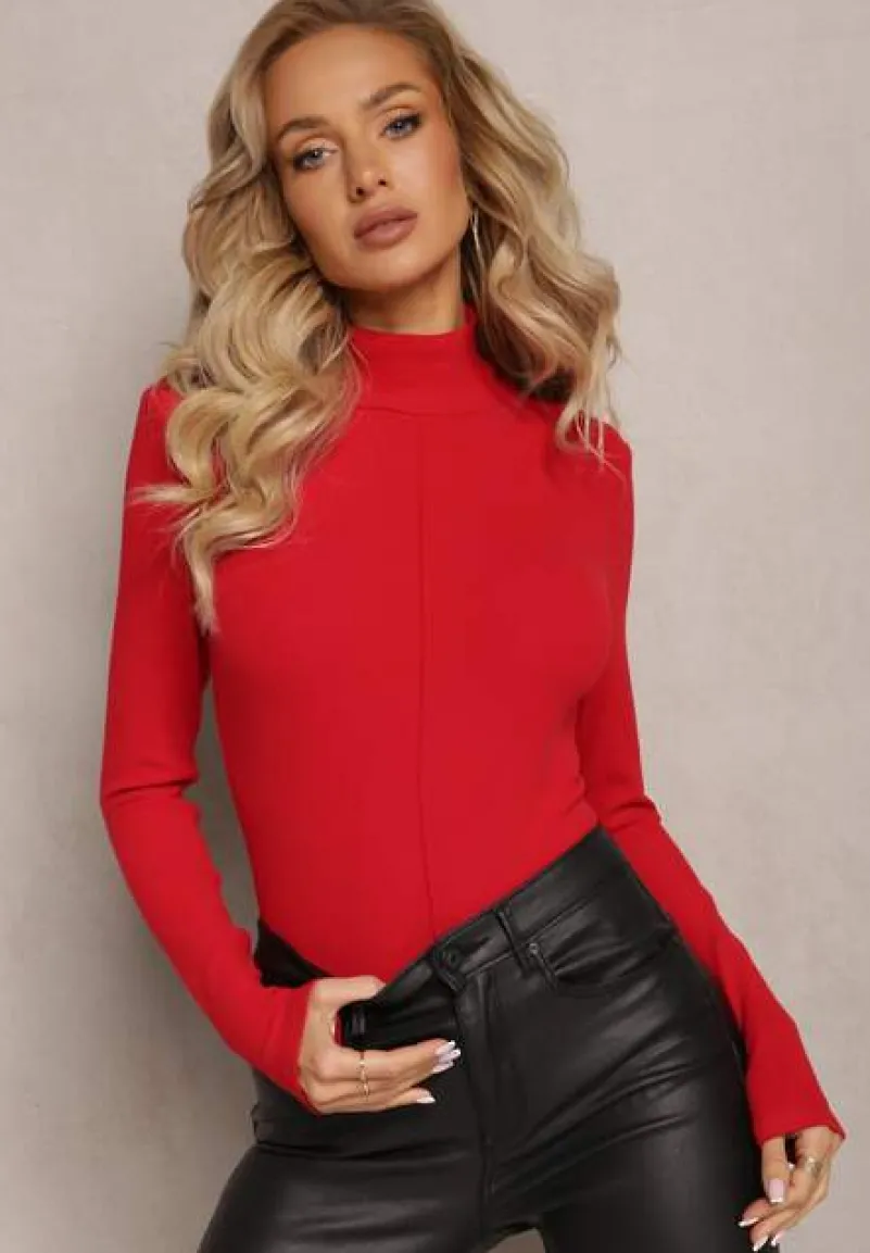 Czerwony Sweter Golf z Ozdobnym Przeszyciem Dayshawn