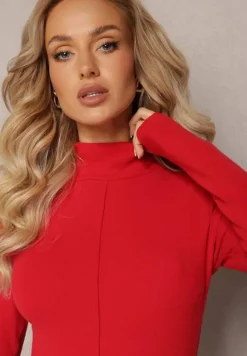 Czerwony Sweter Golf z Ozdobnym Przeszyciem Dayshawn