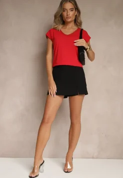 Czerwony T-shirt z Bawełny Ozdobiony Koronką Ralienne