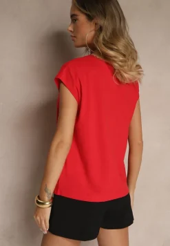 Czerwony T-shirt z Bawełny Ozdobiony Koronką Ralienne