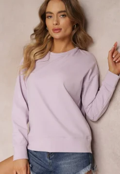 Fioletowa Bluza z Długim Rękawem i Okrągłym Dekoltem Miyoko