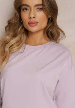 Fioletowa Bluza z Długim Rękawem i Okrągłym Dekoltem Miyoko