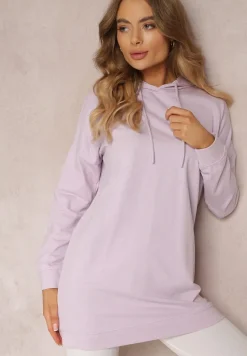 Fioletowa Bluza z Kapturem o Wydłużonym Fasonie Estera